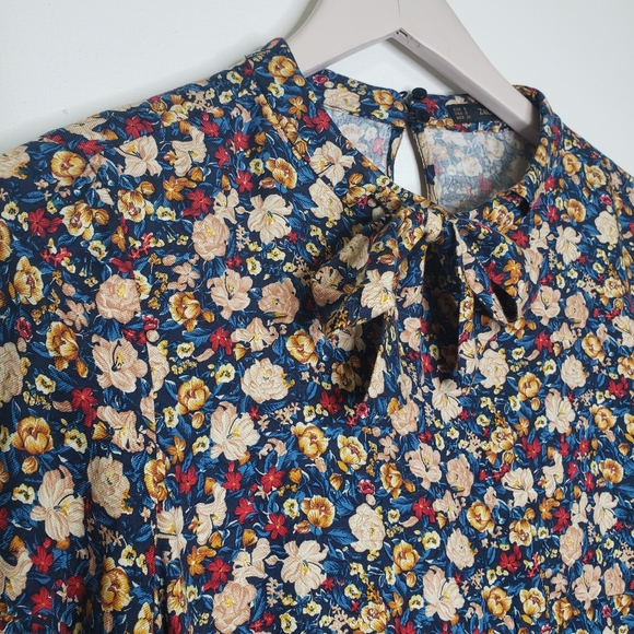ZARA Basic Floral Drop Sleeve Tie Shift Dress S - Picture 6 of 8